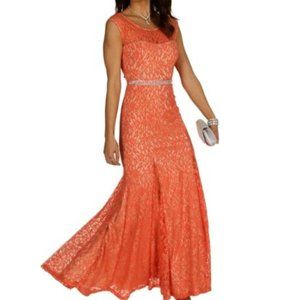 NWT Sequin Heart Long Orange Mermaid Gown Formal Dress Sleeveless